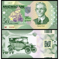 Usa Estados Unidos 50 Dollars 26st State Michigan Polímero Fantasia