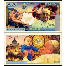 Vaticano 5.000 Lire Fantasia Fe Papa Francisco Grande 17x9,5 Cm