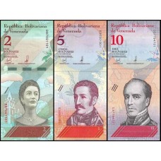 Venezuela P-101a+P-102a+P-103a Fe 2+5+10 Bolívares Soberano 2018 3 Cédulas