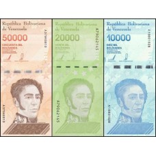 Venezuela P-109 -111 Fe 10k+20k+50k Bolívares Soberano 3 Cédulas