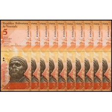 Venezuela P-89b Fe 5 Bolívares Fuerte 2007 Lote C/10 Cédulas