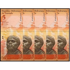 Venezuela P-89b Fe 5 Bolívares Fuerte 2007 Lote C/5 Cédulas
