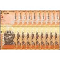 Venezuela P-89c.1 Fe 5 Bolívares Fuerte 2008 Lote C/10 Cédulas