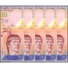 Venezuela P-90b Fe 10 Bolívares Fuerte 2009 Lote C/5 Cédulas