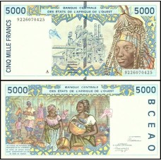 W A S Costa do Marfim P-113Aa Fe 5.000 Francs 1992