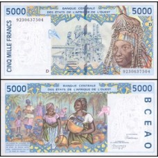 W A S Mali P-413Da Fe 5.000 Francs 1992