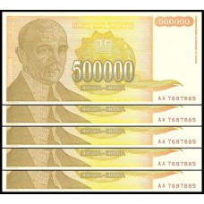 Yugoslavia Iugoslávia P-143a Fe 500.000 Dinara 1994 Lote C/5 Cédulas