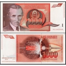 Yugoslavia Iugoslávia P-107a Fe 1.000 Dinara 1990 Nikola Tesla