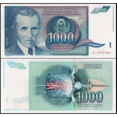 Yugoslavia Iugoslávia P-110a Fe 1.000 Dinara 1991 Nikola Tesla
