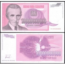 Yugoslavia Iugoslávia P-127 Sob 10.000.000.000 Dinara 1993 Nikola Tesla
