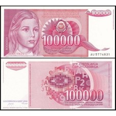 Yugoslavia Iugoslávia P-97a Fe 100.000 Dinara 1989