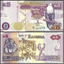 Zâmbia P-57b Fe 5 Kwacha 2018 Marca Táctil