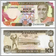 Zâmbia P-30a Fe 5 Kwacha ND (1989)