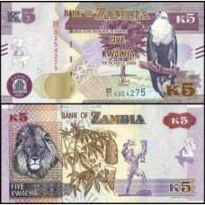 Zâmbia P-57d Fe 5 Kwacha 2021 Marca Táctil
