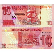 Zimbabwe P-103a Fe 10 Dollars 2020 Híbrida