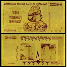 Zimbabwe ZW-1 Fe 10 Trilhões Dollars Folheada a Ouro 24k Fantasia 