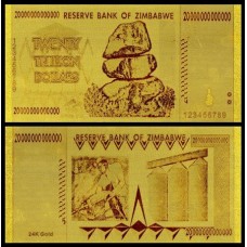 Zimbabwe ZW-2 Fe 20 Trilhões Dollars Folheada a Ouro 24k Fantasia 
