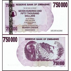 Zimbabwe P-52 Fe 750.000 Dollars 2008