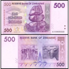 Zimbabwe P-70 Fe 500 Dollars 2007