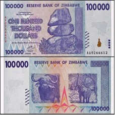 Zimbabwe P-75 Fe 100.000 Dollars 2008