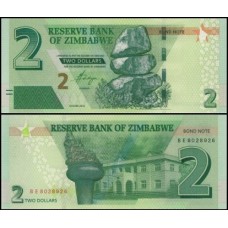 Zimbabwe P-99b Fe 2 Dollars 2016 Bond Note