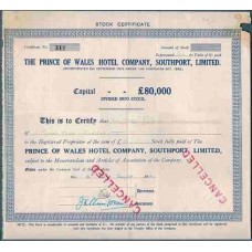 Apólice Usa Estados Unidos The Prince of Wales Hotel Company 1947