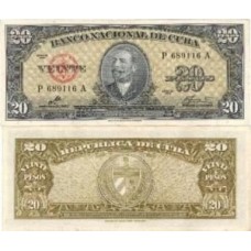 Cuba P-80b S/Fe 20 Pesos 1958 Pequenas Manchas