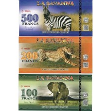La Savanna 100+200+500 Francs Set 3 Cédulas 2015 Fe Fantasia