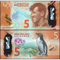 New Zealand Nova Zelândia P-191a Fe 5 Dollars 2015 Polímero Edmund Hillary