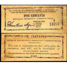 Philippines Filipinas P-S481b Fe 5 Centavos 1943 Mindanao