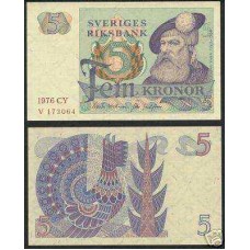 Sweden Suécia P-51c.3 Fe 5 Kronor 1974 Rei Gustavo I