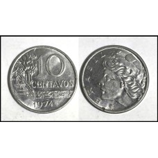Brasil 10 Centavos 1974 V-298 Inox S/Fc (632)