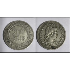 Brasil 200 Réis 1924 V-096 Cupro-Níquel Mbc/S (173)