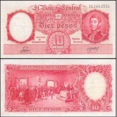 Argentina P-265b.4 Sob 10 Pesos ND (1952) 