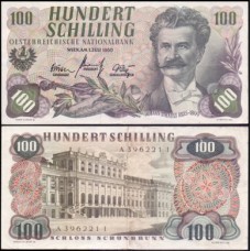 Áustria P-138a Sob 100 Shillings 1960 Johann Strauss II