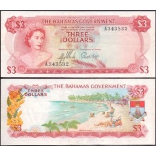 Bahamas P-19a Sob 3 Dollars L.1965 Rainha ♛