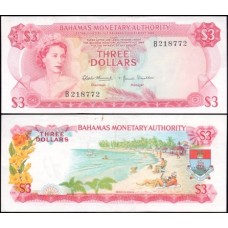 Bahamas P-28a Sob 3 Dollars 1968 Rainha ♛