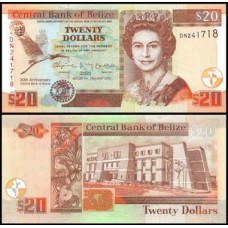 Belize P-72 Fe 20 Dollars 2012 Comemorativa 30a Bco Central Rainha ♛