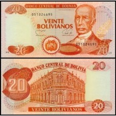 Bolívia P-205b Fe 20 Bolivianos L.1986 (1990)