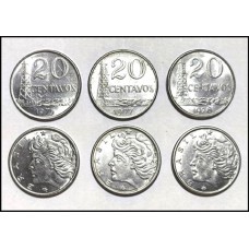 Brasil Lote C/3 Moedas # 20 Centavos 1975/7/8 Sob (532)