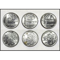 Brasil Lote C/3 Moedas # 20 Centavos 1975/7/8 Sob (533)