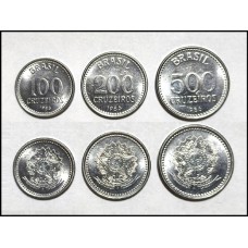 Brasil 100+200+500 Cruzeiros 1986 3 Moedas (670)