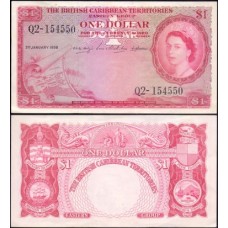 British Caribbean Territories P-7b.3 S/Fe 1 Dollar 1956 Rainha ♛