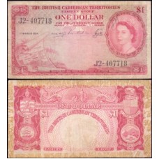 British Caribbean Territories P-7b.1 Mbc 1 Dollar 1954 Rainha ♛