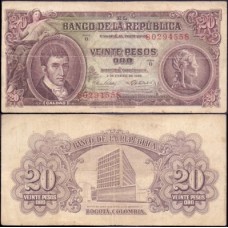 Colômbia P-401c.2 Mbc 20 Pesos Oro 1965
