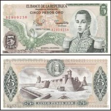 Colômbia P-406f.3 Fe 5 Pesos Oro 1980