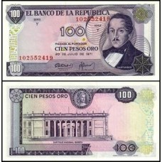Colômbia P-410c.2 Fe 100 Pesos Oro 1971 Francisco Santander