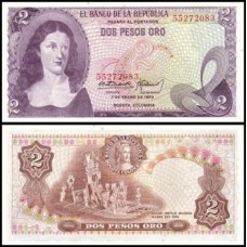 Colômbia P-413a.3 Fe 2 Pesos Oro 1973