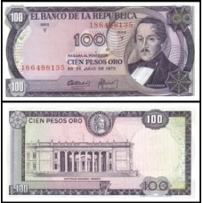 Colômbia P-415a.1 Fe 100 Pesos Oro 1973  General Santander
