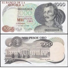 Colômbia P-421a Fe 1.000 Pesos Oro 1979 José Antonio Galán